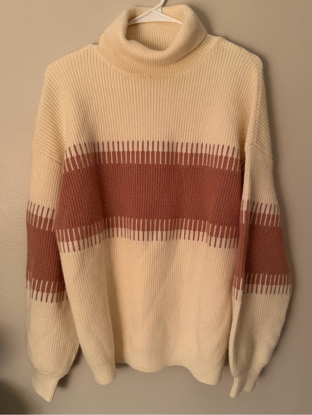 Baltic born Turtleneck Striped Knit Sweater in Cream and Dusty Rose Size Small